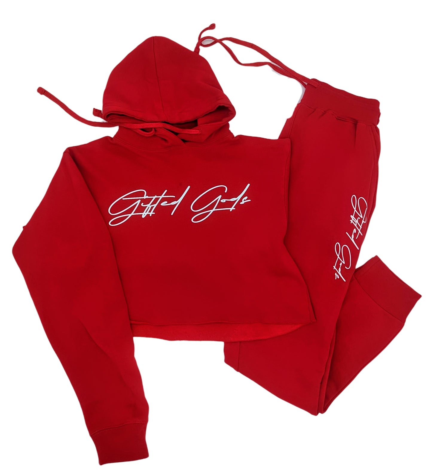 Essential Crop Top Sweat Suit (Red)